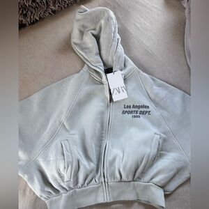 Zara Cropped Hoodie with Logo NEW